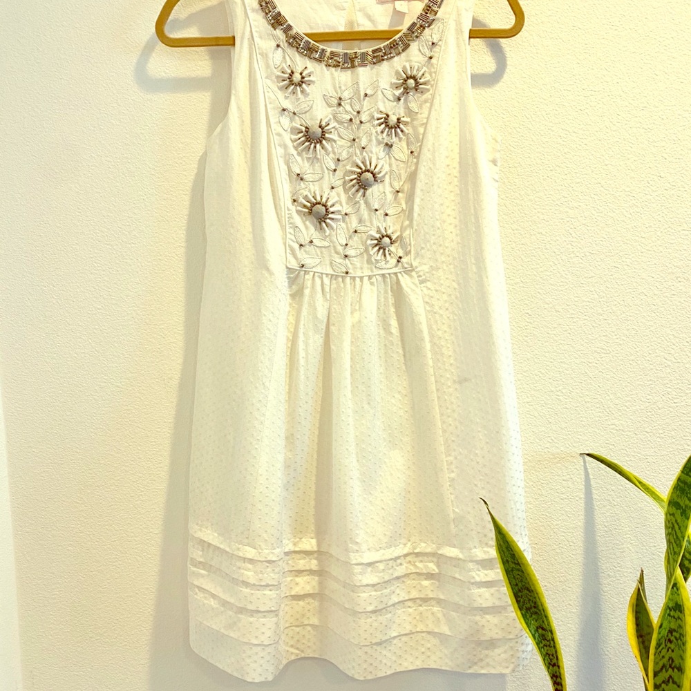 Beautiful Rebecca Taylor White Dress With Beading